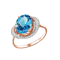 Damenring mit blau Topas und Zirkonia 