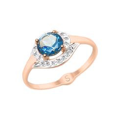 Кольцо с топазом London Blue и фианитами 