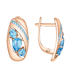 Серьги с голубыми топазами и фианитами 