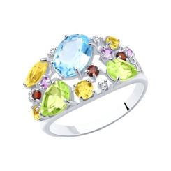 Women's ring with citrine, chrysolite, topaz, amethyst, garnet and zirconia 