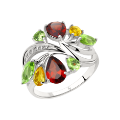 Damenring mit Granat, Chrysolith, Zitrin, Zirkonia 
