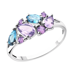 Women's ring with amethyst, zirconia and topaz 