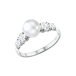 Damenring mit Perle und Zirkonia 