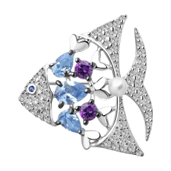 Brosche mit Perle, Amethyst und Zirkonia 