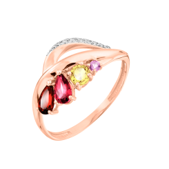 Damenring mit Amethyst, Granat, Rhodolith, Citrin und Zirkonia 