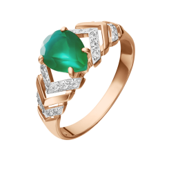 Women's ring with green chalcedony and zirconia 