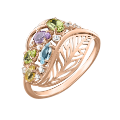 Damenring mit Zirkonia,Topas, Chrysolithen, Amethyst und Zitrin 