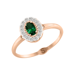 Women's ring with green and white zirconia 