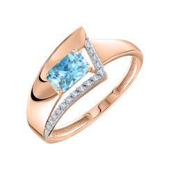 Damenring mit Swiss Blue Topas und Zirkonia 