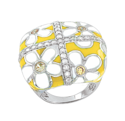 Damenring mit Emaille und Zirkonia 