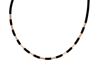 Collier aus Kautschuk und Rotgold 50 cm