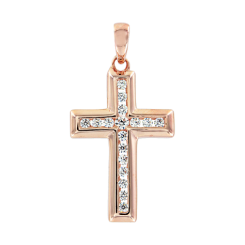 Подвеска-крест из золочёного серебра с фианитами 