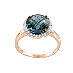 Damenring mit Brillanten und London Blue Topas 