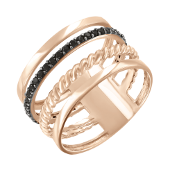 Кольцо с черными фианитами 19,5 mm