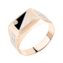 Мужское кольцо с эмалью и фианитом 