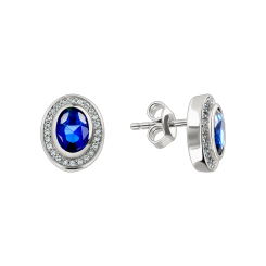 Серьги-пуссеты с сапфирами и фианитами 
