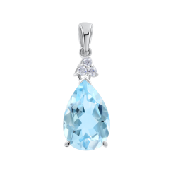 Pendant with sky-blue topaz and zirconia 