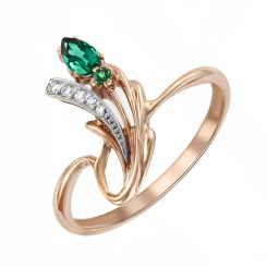 Кольцо с изумрудами и фианитами 