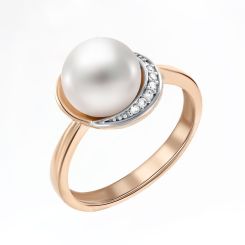 Кольцо с жемчугом и фианитами 