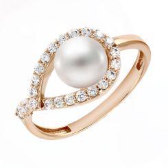 Women's ring with pearl and zirconia 