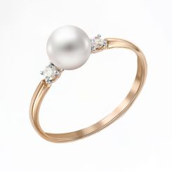 Кольцо с жемчугом и фианитами 