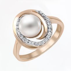 Women's ring with pearl and zirconia 