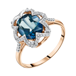 Женское кольцо с топазом и фианитами 