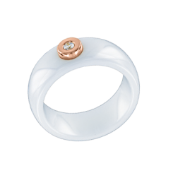 Damenring aus Rotgold mit Brillant, weiße Keramik 