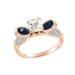 Кольцо с бриллиантами, сапфирами, топазом  Swarovski 