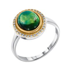 Кольцо с янтарём и фианитами 