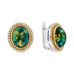 Серьги с янтарём и фианитами 