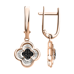 Ohrhänger Blume mit farblosen und schwarzen Brillanten 