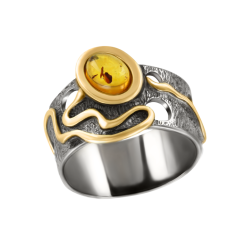 Damenring vergoldet mit Bernstein 