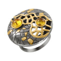 Damenring vergoldet mit Bernstein 