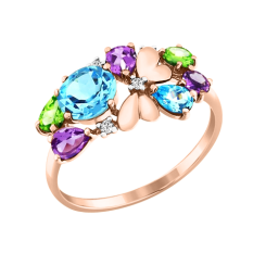 Damenring mit Topas, Chrysolith, Amethyst und Zirkonia 