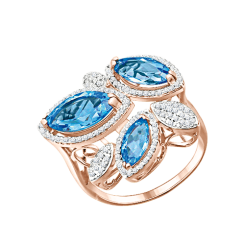 Кольцо с фианитами  и голубыми топазами 