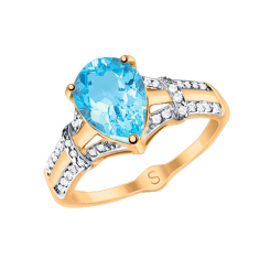 Women's ring with blue topaz and zirconia 