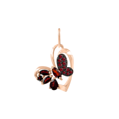 Pendant heart and butterfly with garnet 