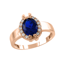 Кольцо с сапфиром и фианитами 