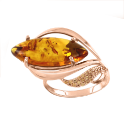 Damenring vergoldet mit Bernstein und Zirkonia 