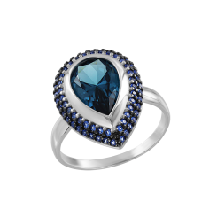 Кольцо с лондонским ситаллом и синими фианитами 