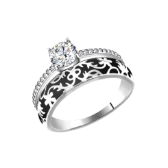 Damenring mit Emaille und Zirkonia 