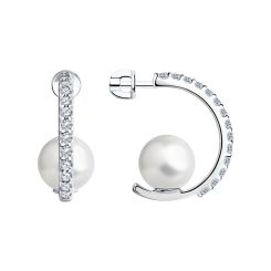 Stud earrings with pearl and zirconia 