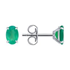 Серьги-пуссеты с зелёным агатом 