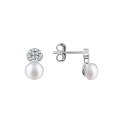 Stud earrings with pearls and zirconia 