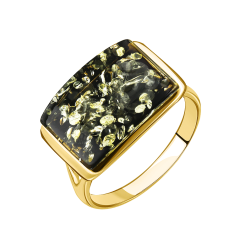 Damenring vergoldet mit grünem Bernstein 