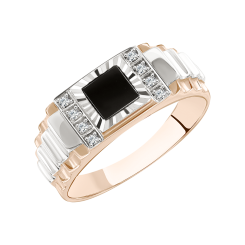 Mужское кольцо с ониксом и фианитами 