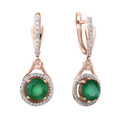 Earrings with green agates and zirconia 