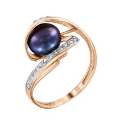 Кольцо с жемчугом и фианитами 