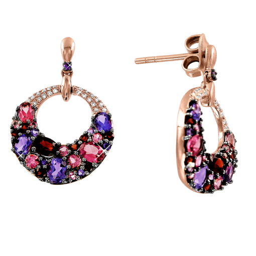 Ohrstecker mit Amethyst, Granat, Turmalin und Brillanten 